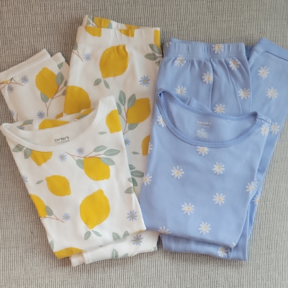 Carter's Blue and White Pajama Set with Floral and Lemon Prints